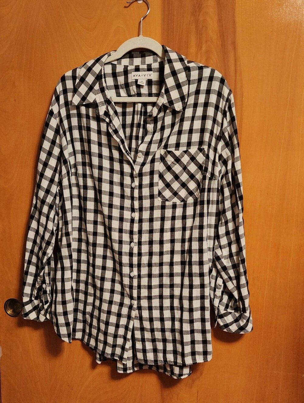 Plus Size Ava & Viv Black & White Check Button-Up Shirt